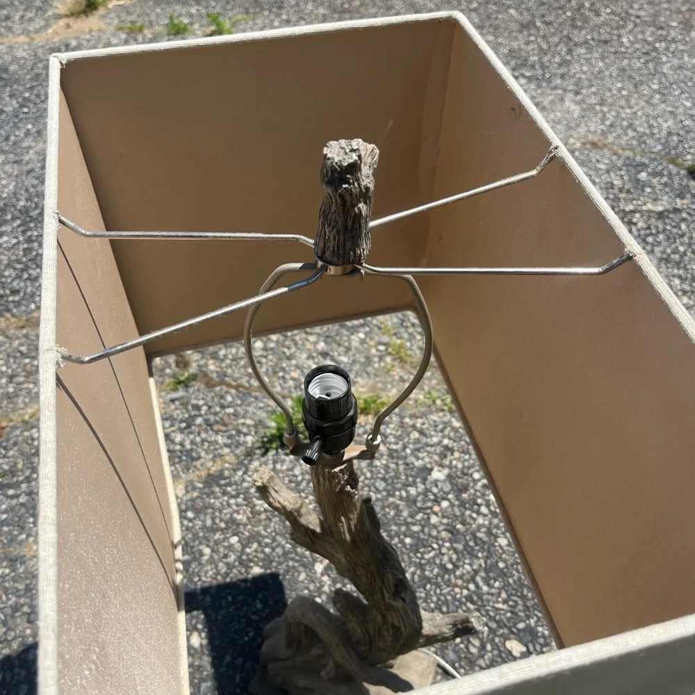 Pair of Driftwood Table Lamp with Beige Rectangular Shades